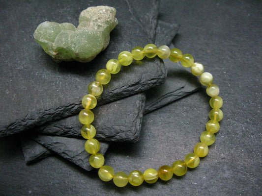 Australian Golden Prehnite Genuine Bracelet ~ 7 Inches ~ 6mm Round Beads