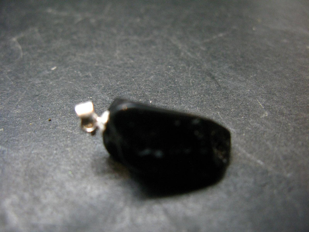 Tibetan Black Tektite Silver Pendant From Tibet - 1.0" - 3.16 Grams