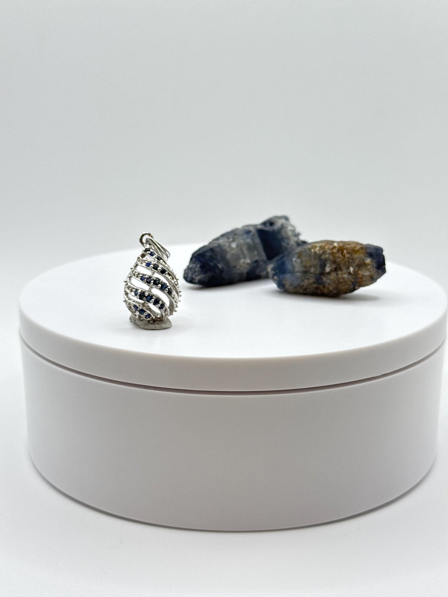 Sapphire Spiral Pendant | Natural Blue Sapphire Necklace | Sterling Silver Swirl Pendant | September Birthstone Jewelry - 3.40 g