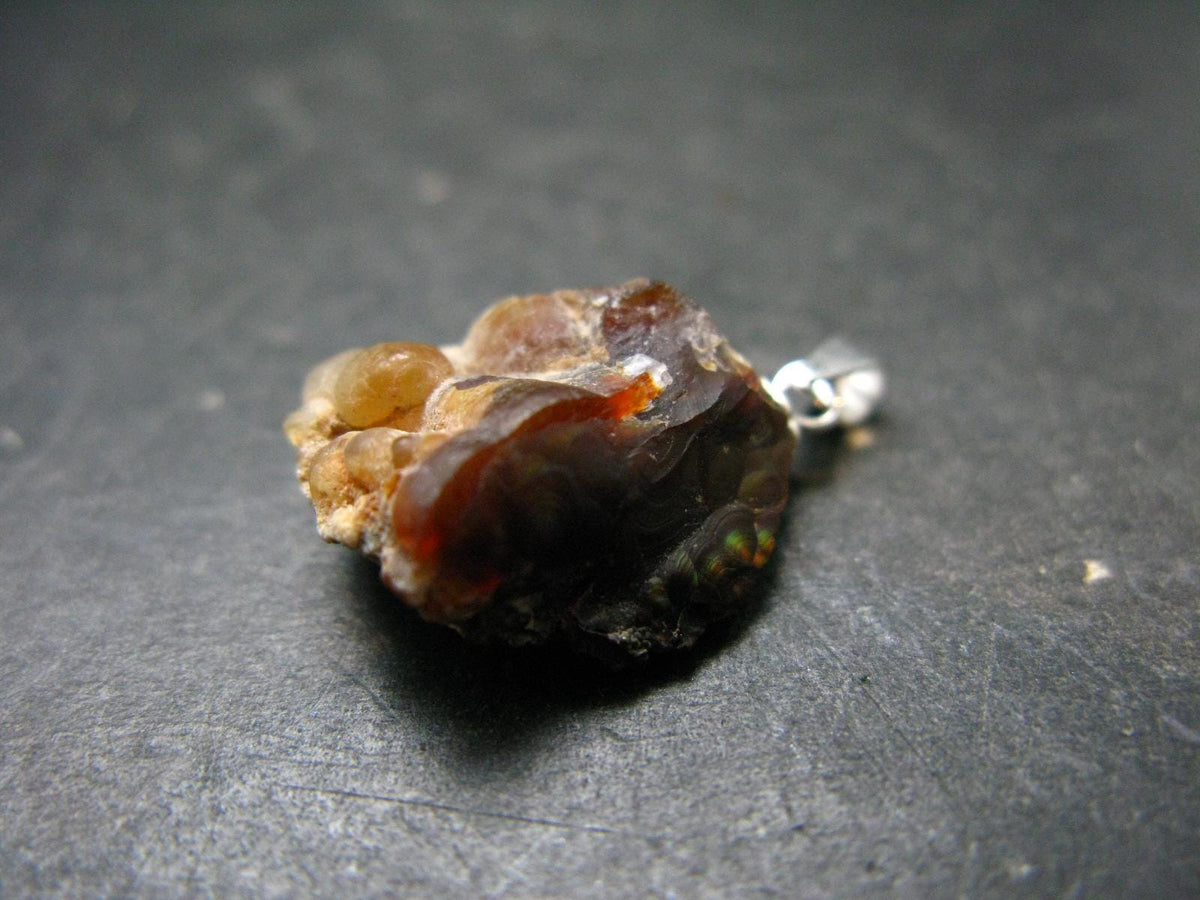 Fire Agate Silver Pendant From Mexico - 1.0" - 2.47 Grams