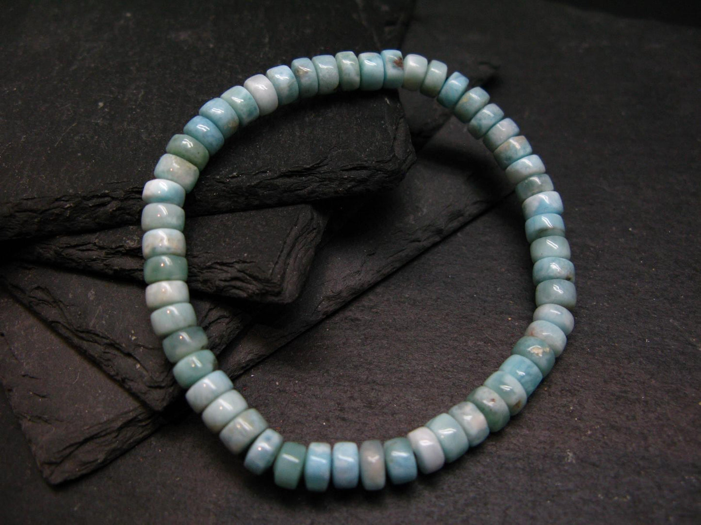 Larimar Genuine Bracelet ~ 7 Inches ~ 6mm Rondelle Beads