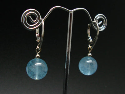 12mm Natural Sky Blue Topaz Round Beads Dangle 925 Silver Leverback Earrings from Brazil