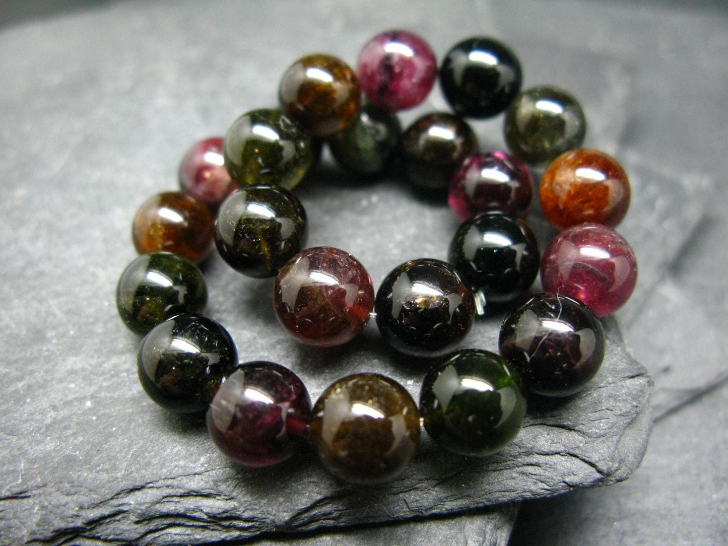 Watermelon Bicolor Tourmaline Genuine Bracelet ~ 7 Inches ~ 9mm Round Beads