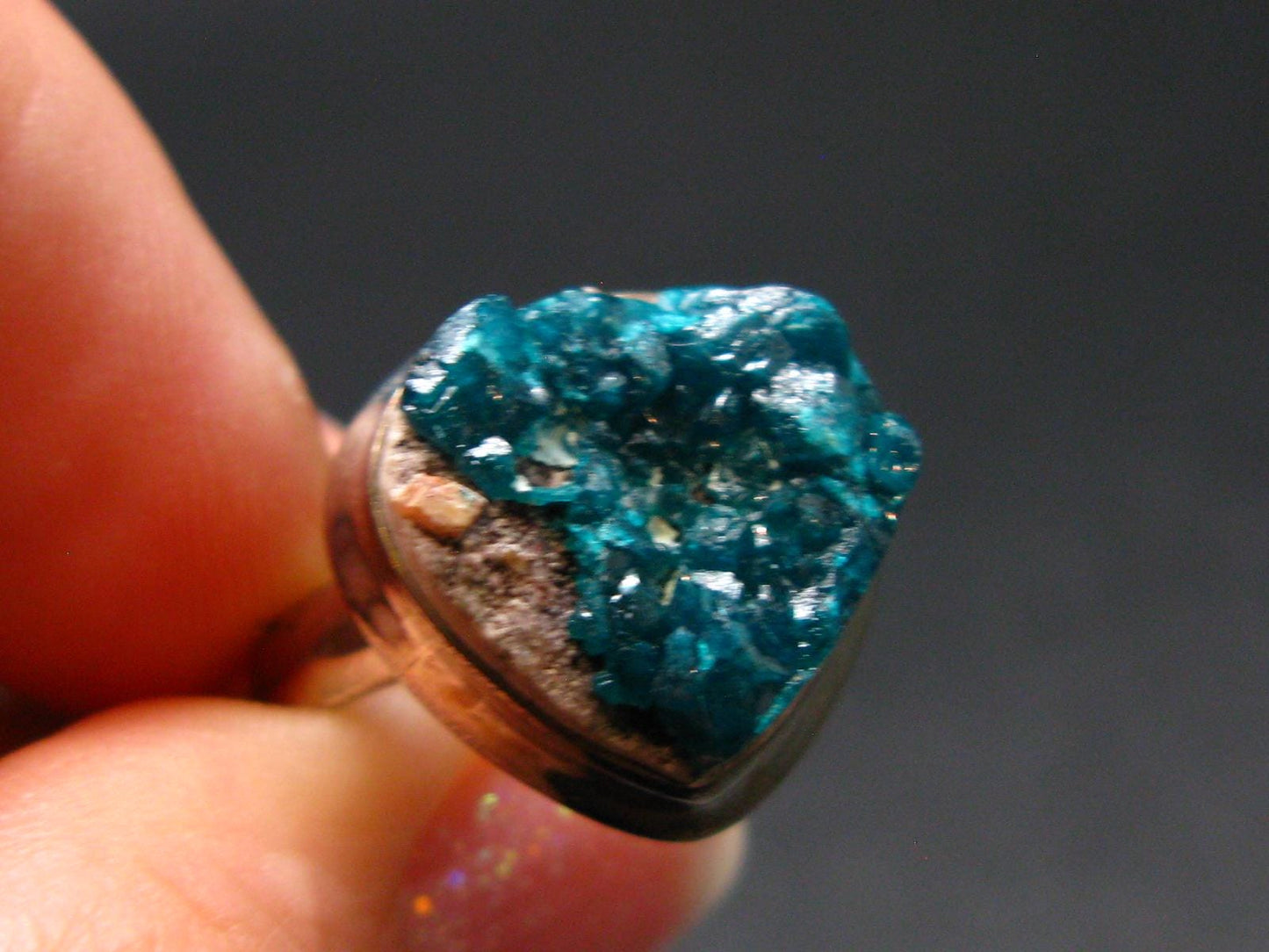 Emerald Green Dioptase Crystal Silver Ring from Congo - 5.49 Grams - Size 7