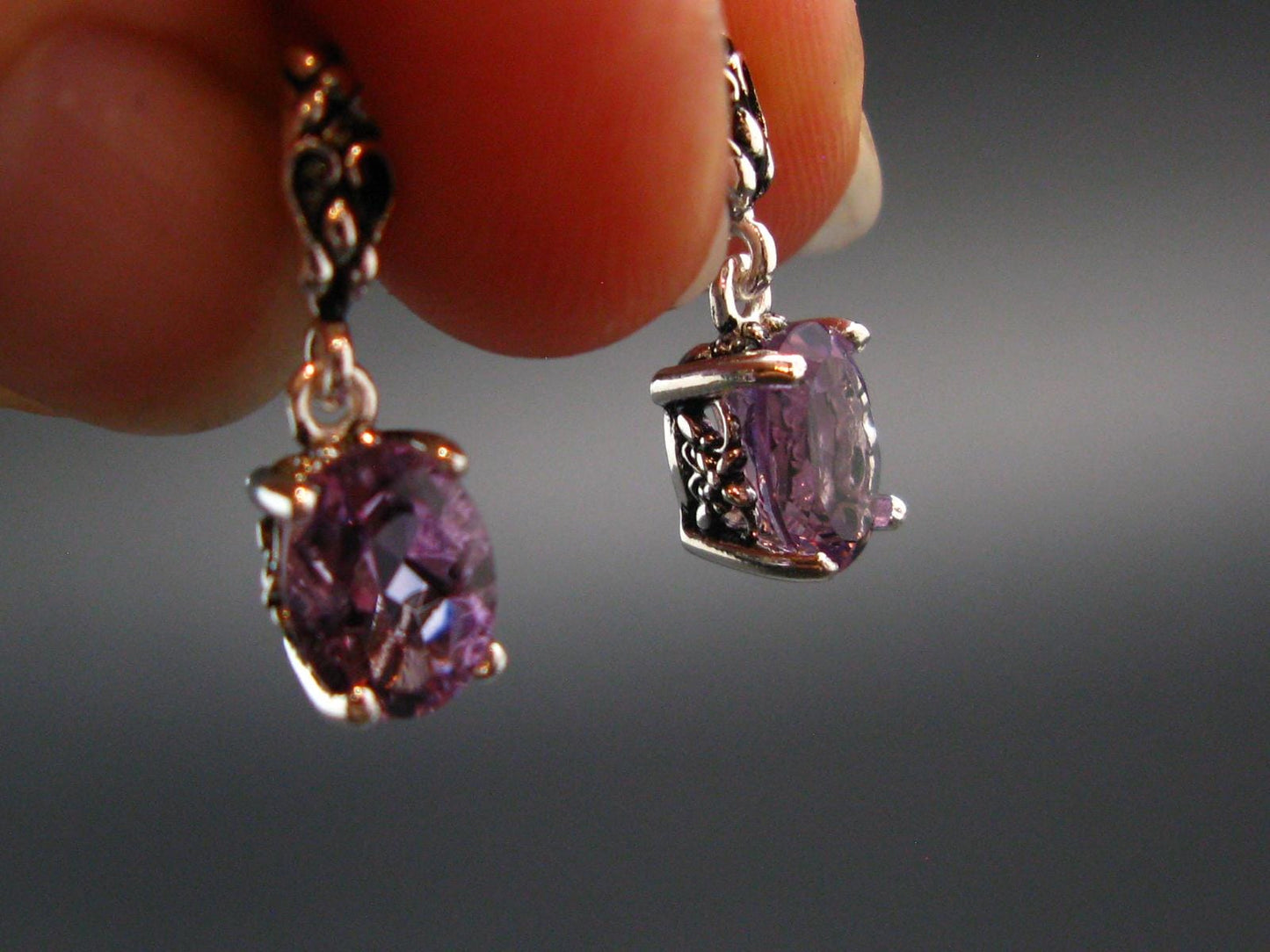Faceted Natural Amethyst 925 Sterling Silver Earrings - 0.7" - 2.59 Grams