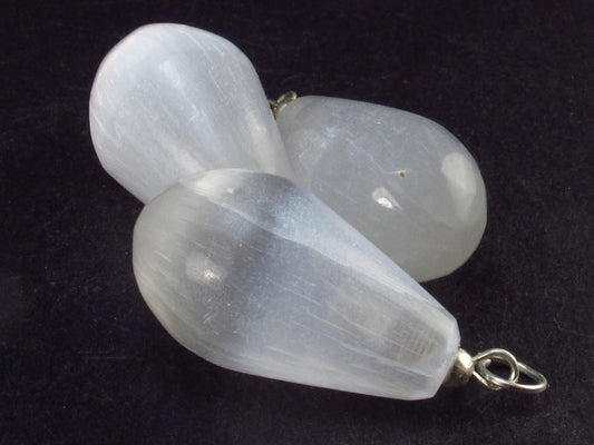 Satin Spar!! Set of 3 Natural Selenite Pendant from Morocco