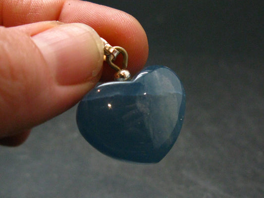 Lemurian Aquatine Blue Calcite Silver Heart Pendant from Argentina - 1.1" - 6.64 Grams