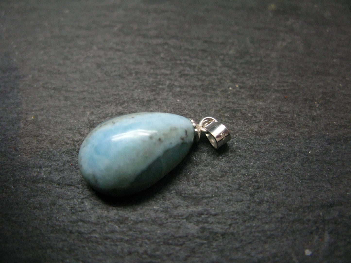 Rare Blue Larimar Pectolite Silver Pendant From Dominican Republic - 0.9"