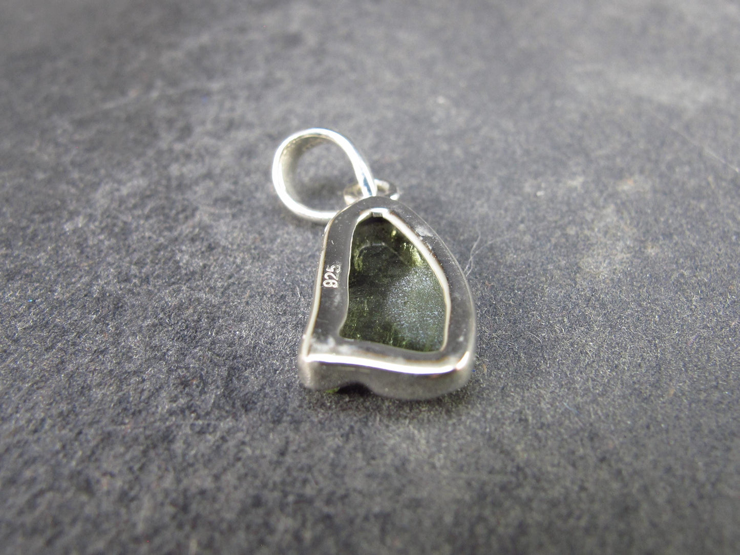 Natural Gem Moldavite Tektite SS Pendant from Czech Republic - 1.18 Grams - 0.9"