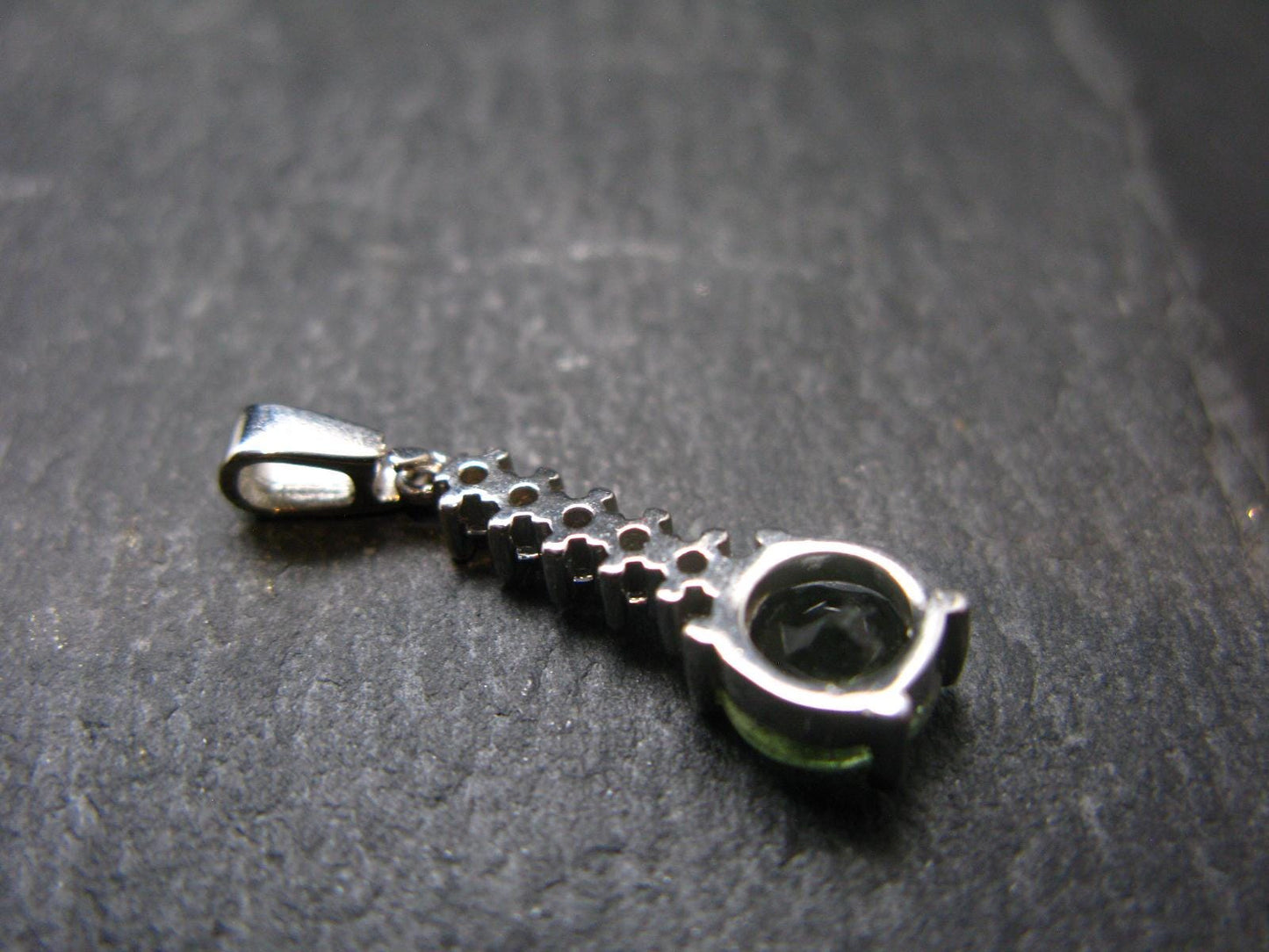 Moldavite Tektite Silver Pendant from Czech Republic - 1.0" - 1.49 Grams