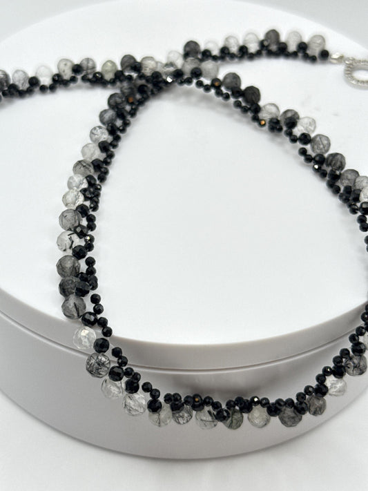Black Spinel & Tourmalinated Quartz Necklace - 23.20 Grams
