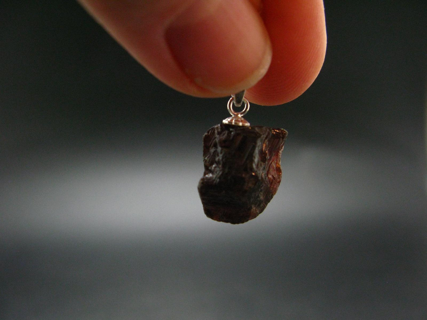 Gem Spessartine Spessartitne Garnet Pendant in SS From Brazil - 0.8" - 3.25 Grams