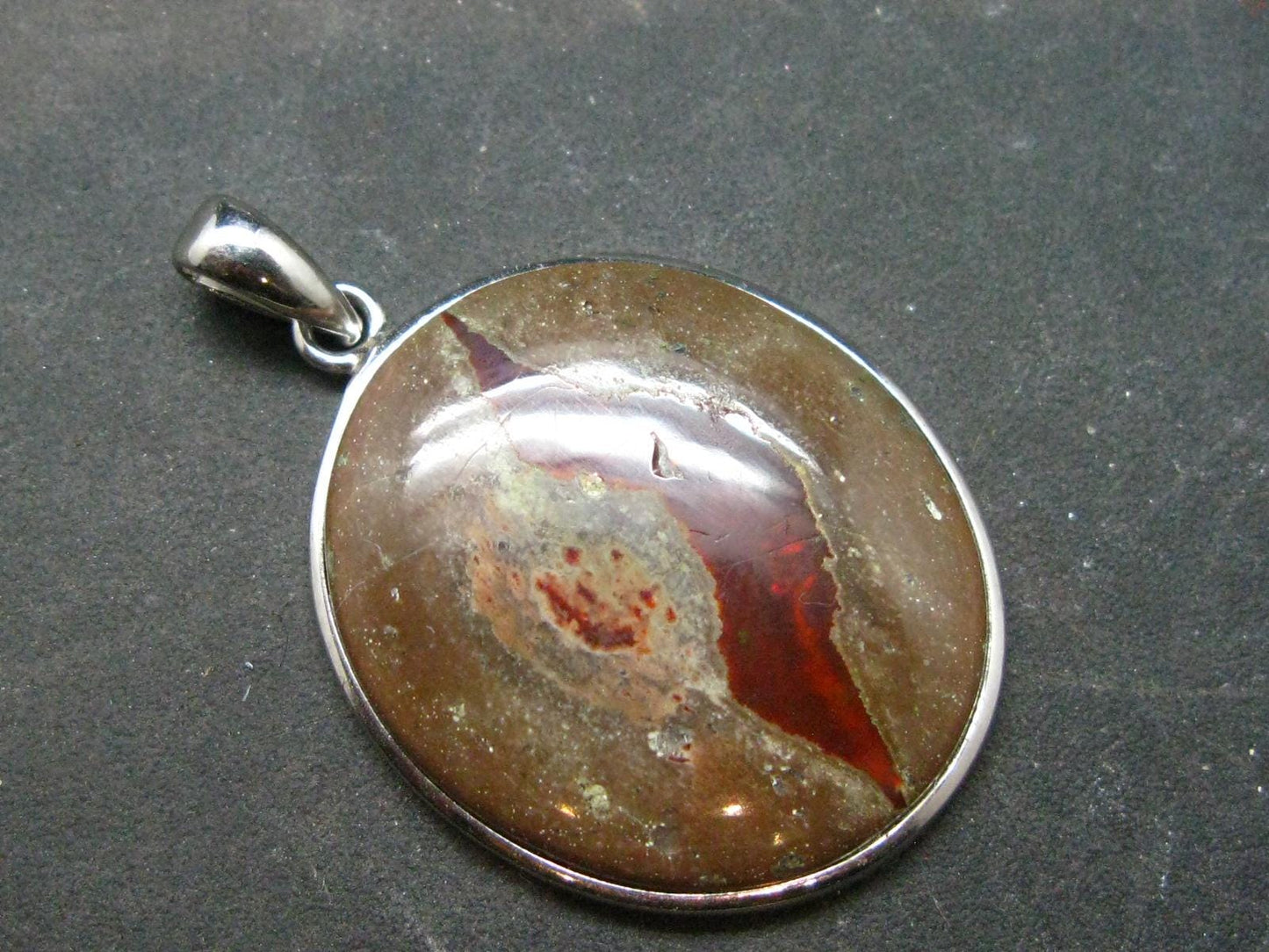 Fire Opal Sterling Silver Pendant From Mexico - 1.4" - 5.68 Grams