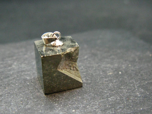 Perfect Pyrite Cube Crystal Silver Pendant from Spain - 0.8" - 8.85 Grams