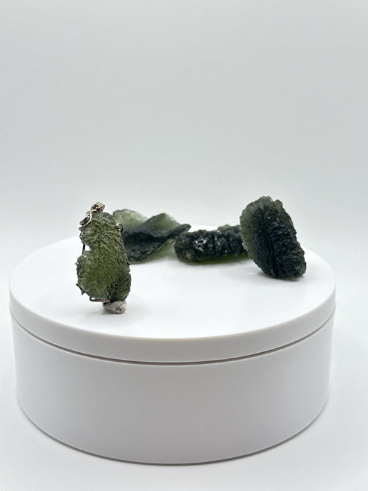 Raw Moldavite Sterling Silver Pendant – Natural Shape - 5.08 Grams