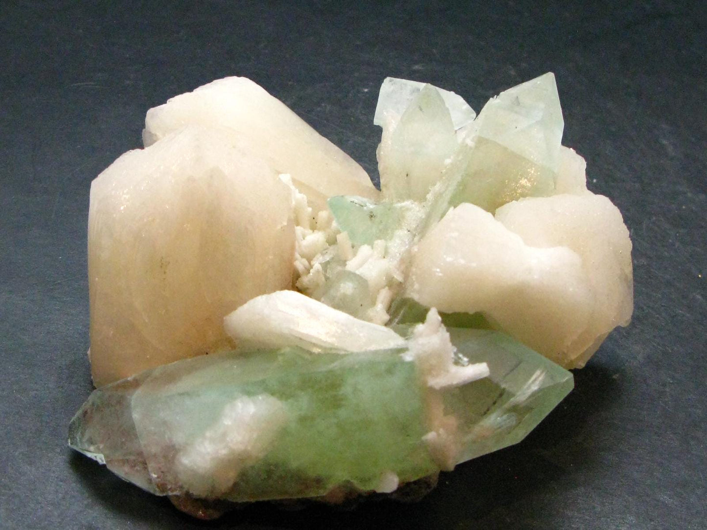 Green Apophylite & Stilbite Cluster From India - 3.9" - 237.54 Grams