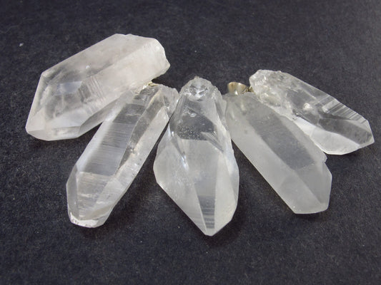 Set of 5 Natural Clear Quartz Crystal Pendants From Brazil