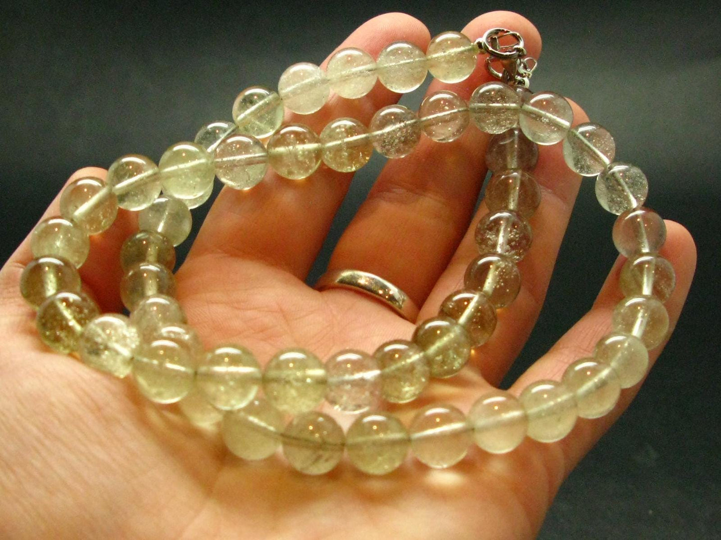 Gem Libyan Desert Glass Tektite Necklace 9 mm Beads from Libya - 19" - 42.37 Grams