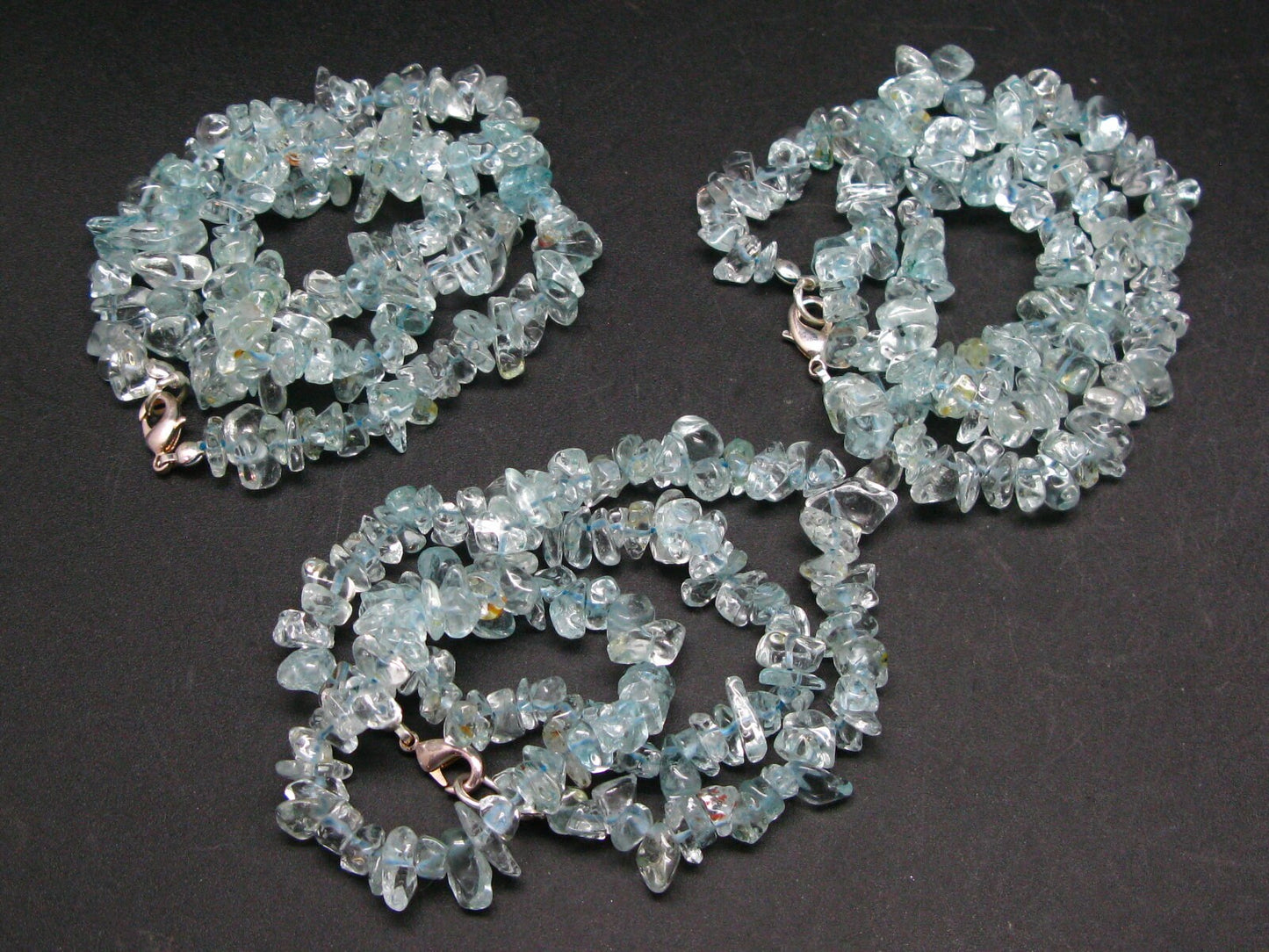 Set of Three Natural Sky Blue Topaz Free Form Bead Necklace from Brazil - 18'' Each