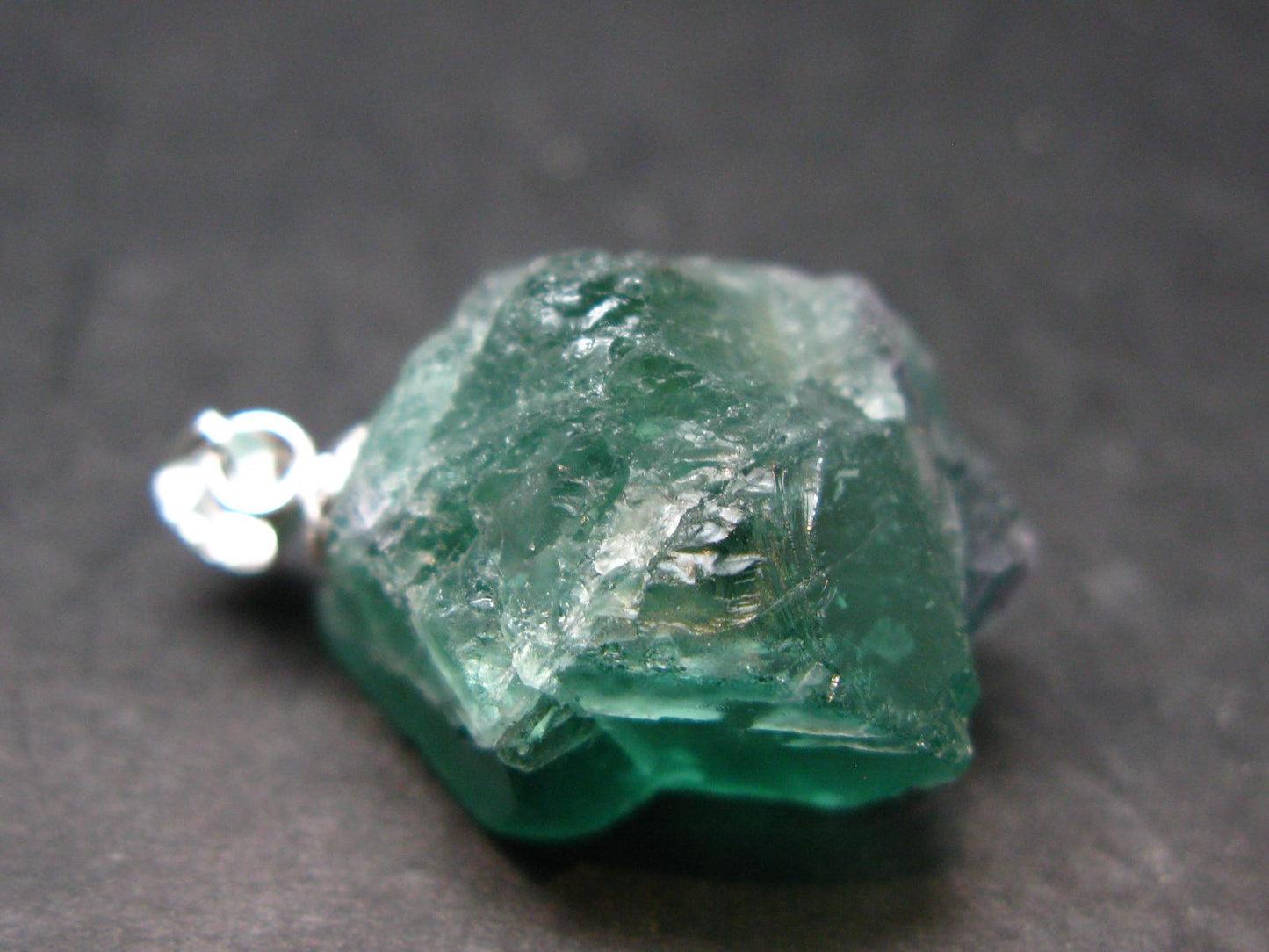 Rare!! Emerald Green Fluorite Crystal Silver Pendant From UK - 5.53 Grams - 0.9"