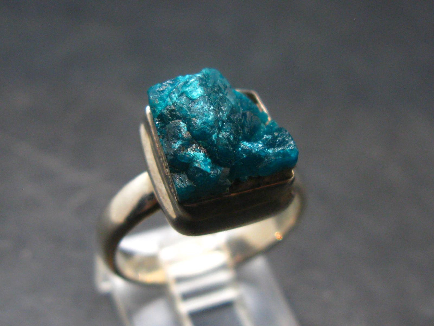 Emerald Green Dioptase Crystal Silver Ring from Congo - 5.18 Grams - Size 7