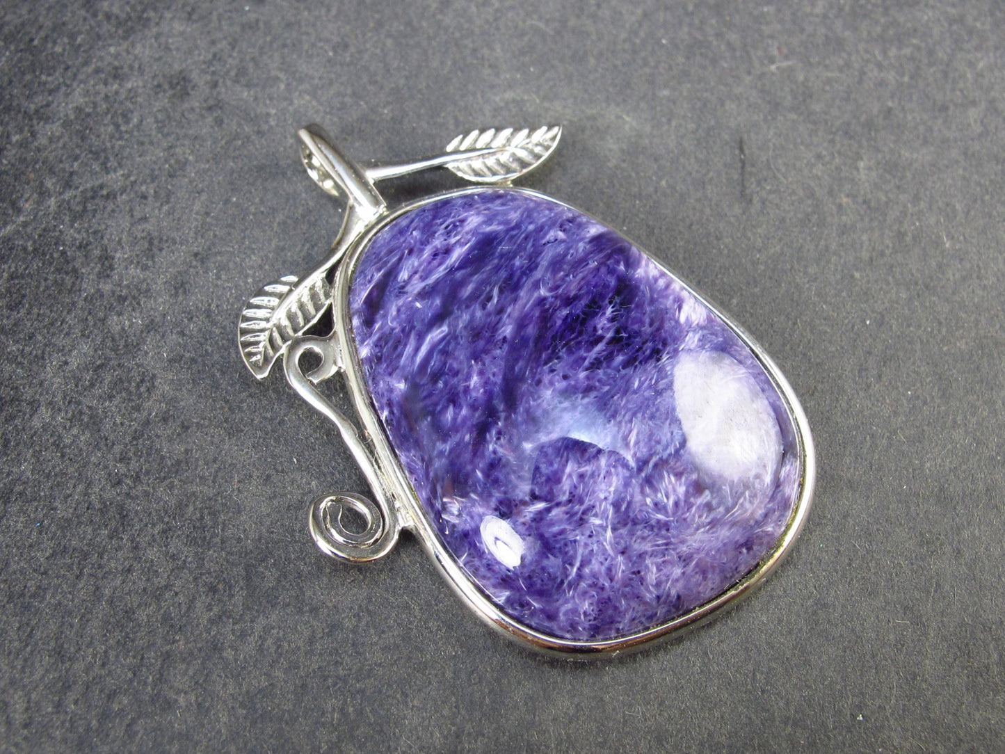 Rare High-Quality Charoite Pendant in SS From Russia - 1.7" - 12.9 Grams