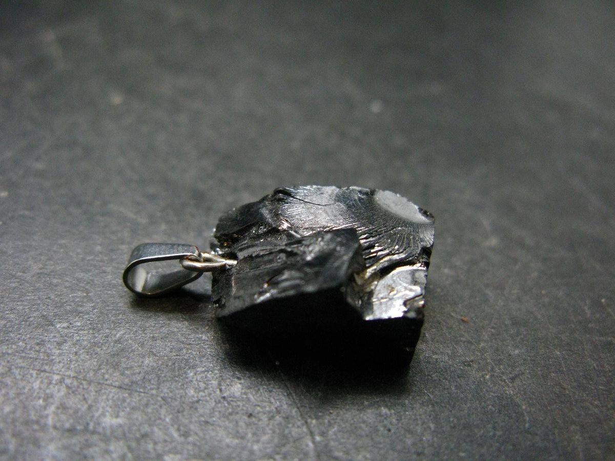 Unpolished Elite Shungite Silver Pendant from Russia - 1.0" - 2.50 Grams