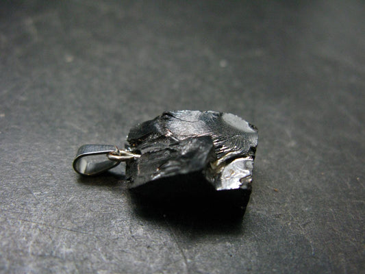 Unpolished Elite Shungite Silver Pendant from Russia - 1.0" - 2.50 Grams