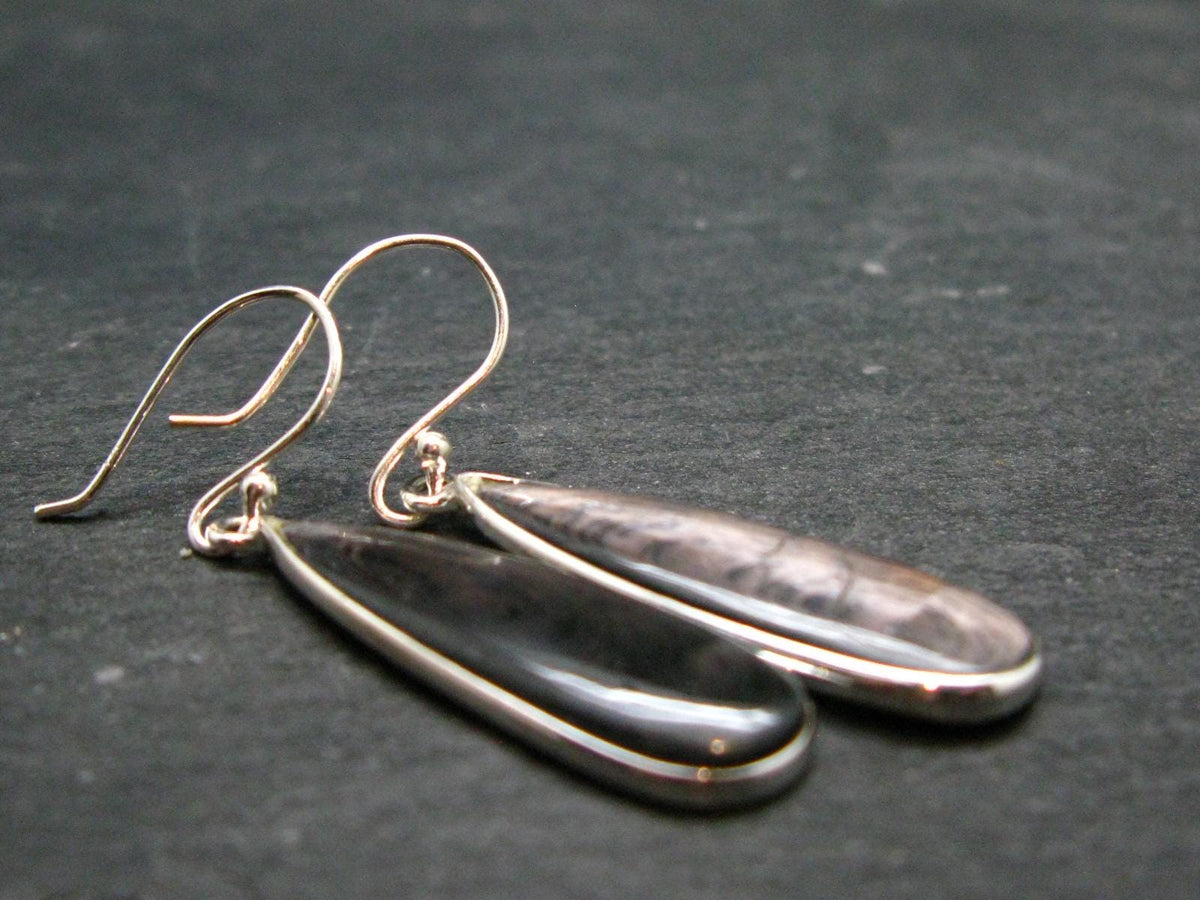 Tumbled Hypersthene Silver Earrings From Canada - 1.9" - 5.25 Grams