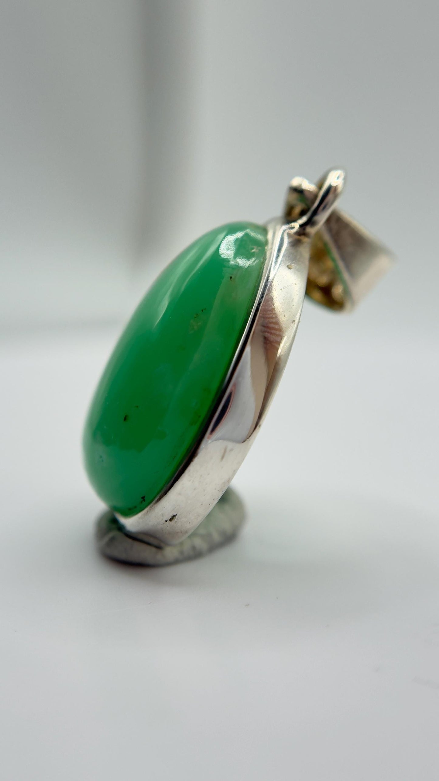 Natural Chrysoprase Teardrop Pendant – Green Sterling Silver Necklace Charm - Weight 6.24 g