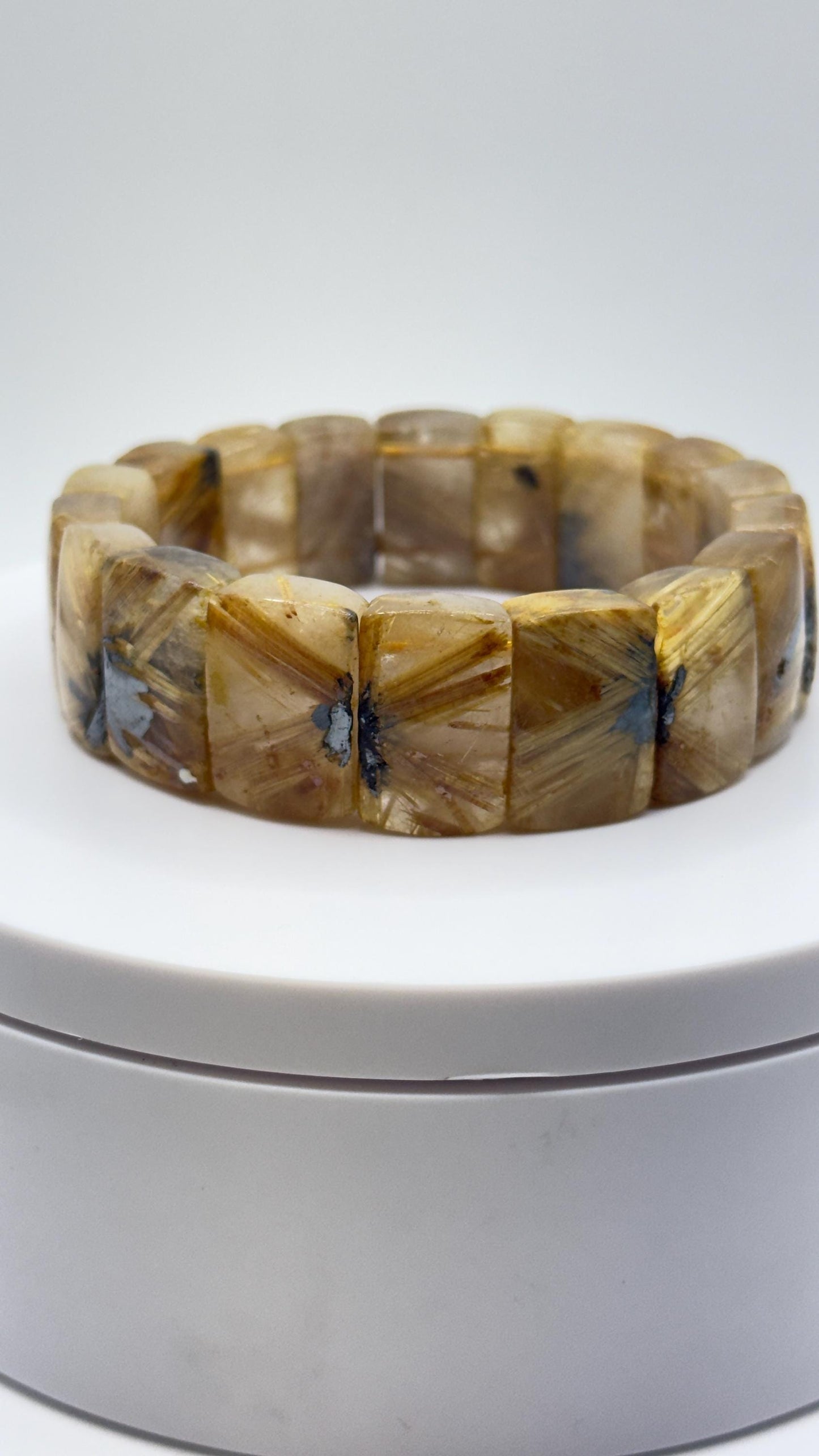 Golden Rutilated Quartz Tile Bracelet – Natural Crystal Statement Jewelry