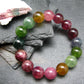AAA Grade Gem Watermelon Bicolor Tourmaline Genuine Bracelet ~ 7.5 Inches ~ 13mm Round Beads
