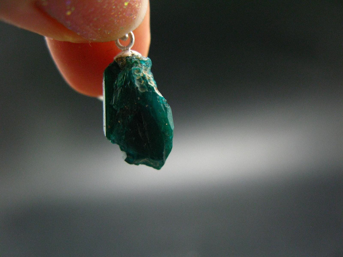 Dioptase Crystal Silver Pendant from Congo - 1.39 Grams - 0.9"