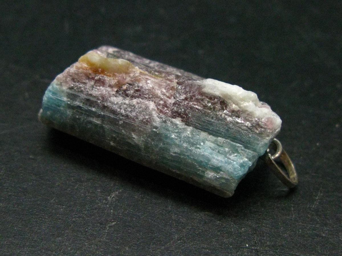 Rarest Paraiba Copper Blue Tourmaline Crystal Silver Pendant From Brazil - 1.6" - 9.08 Grams