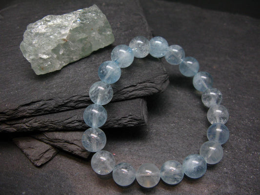 Aquamarine Genuine Bracelet ~ 7 Inches ~ 10mm Round Beads