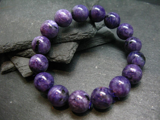 Charoite Genuine Bracelet ~ 7 Inches ~ 13mm Round Beads