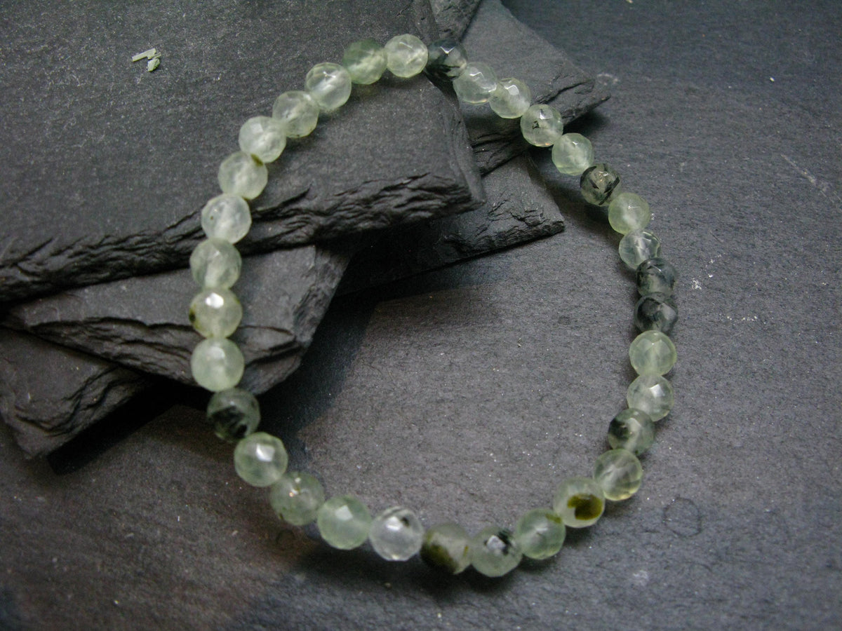 Prehnite & Epidote Genuine Bracelet ~ 7 Inches ~ 6mm Facetted Beads