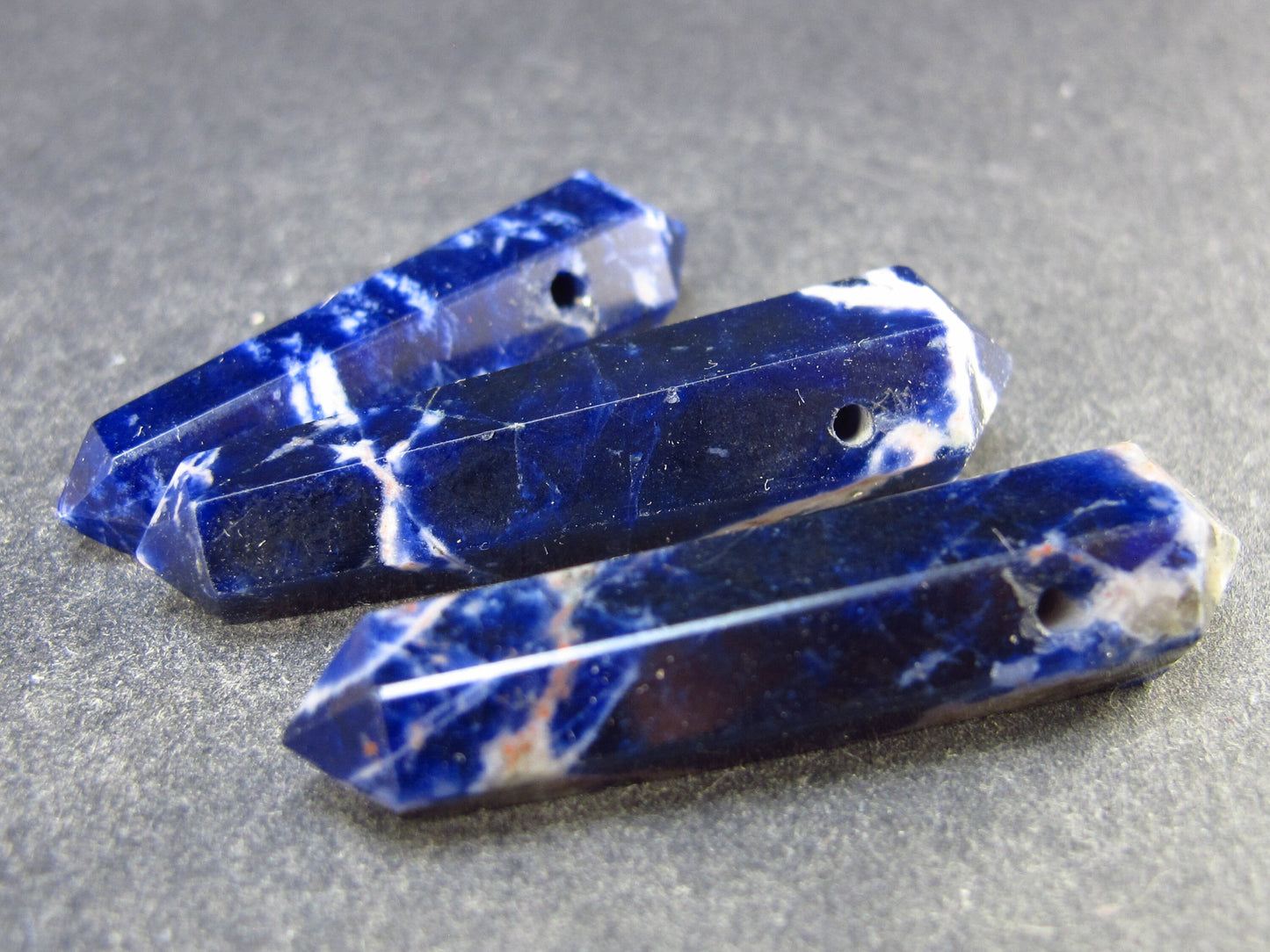 Lot of 3 Natural Sodalite Pencil Point Pendants from Brazil