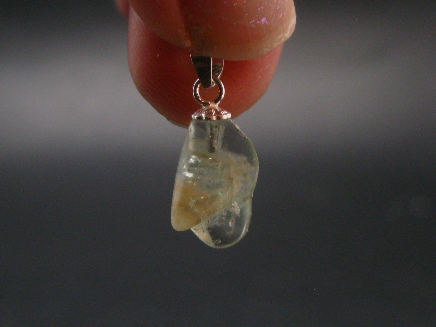 Green Herderite Tumbled Stone Silver Pendant From Pakistan - 0.7" - 1.0 Grams
