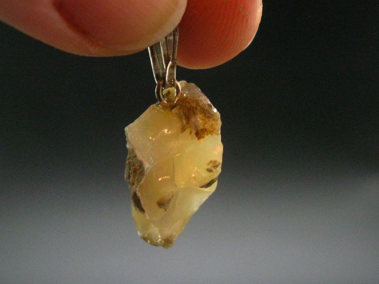 Natural Unpolished Rough Opal With Play of Color 925 Silver Pendant from Ethiopia - 1.0" - 1.61 Grams