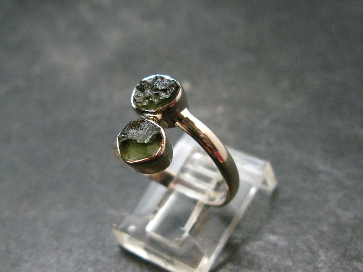 Cute Gem Moldavite Sterling Silver Ring From Czech Republic - Size 7 - 2.33 Grams