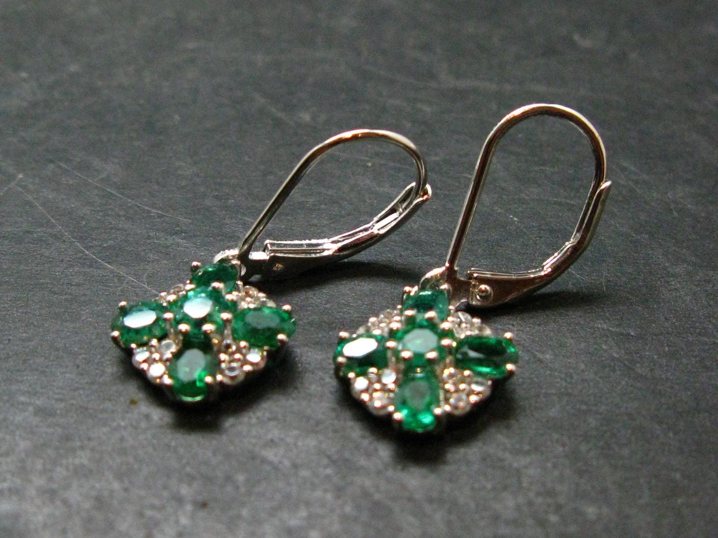 Gem Emerald Faceted Silver Earrings From Colombia - 2.59 Grams Total