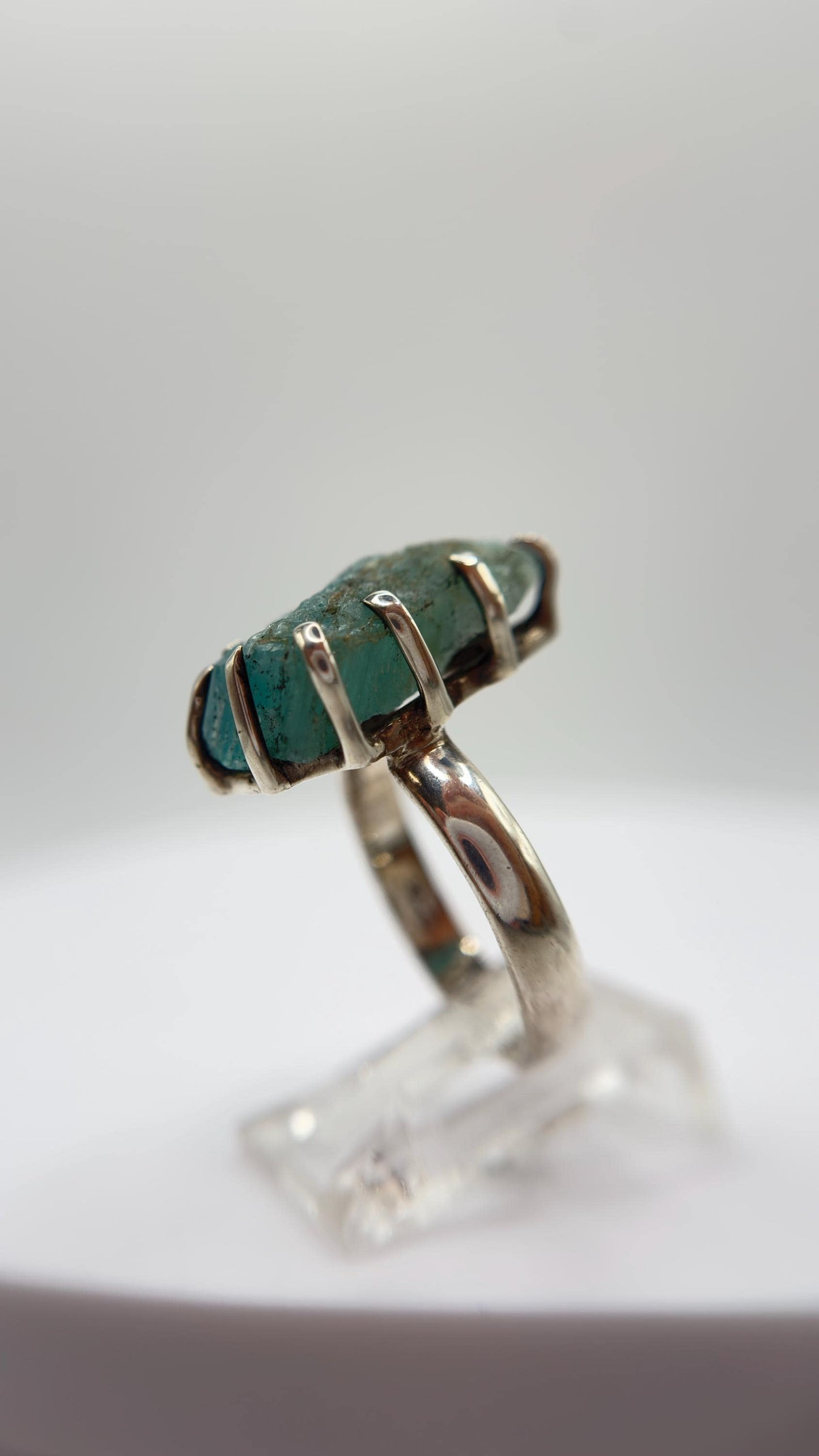 Grandidierite Ring Raw Blue Green Gemstone Silver Ring Natural Crystal Statement Jewelry Gift
