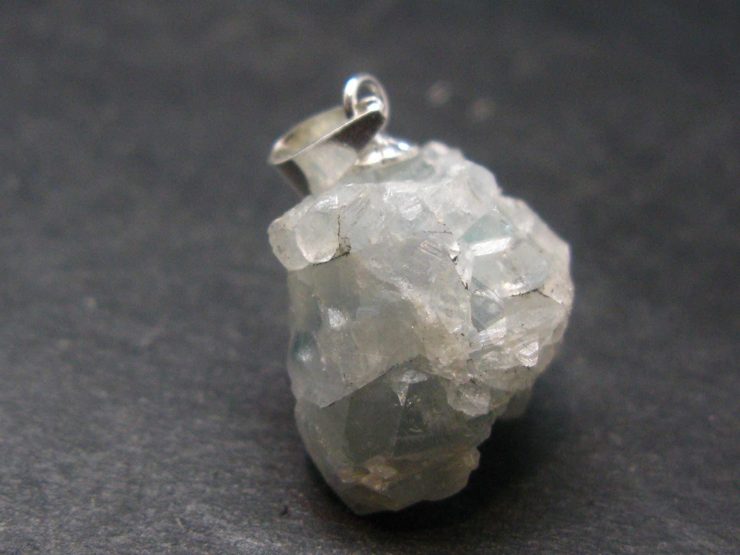 Rare Raw Blue Euclase Gem Crystal Silver Pendant from Brazil - 0.9" - 3.23 Grams