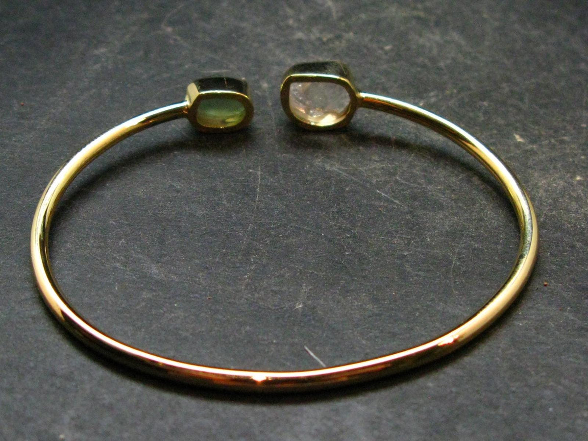 Herkimer Diamond & Moldavite Gold Plated Silver Twister Bracelet - Size Adjustable - 6.07 Grams