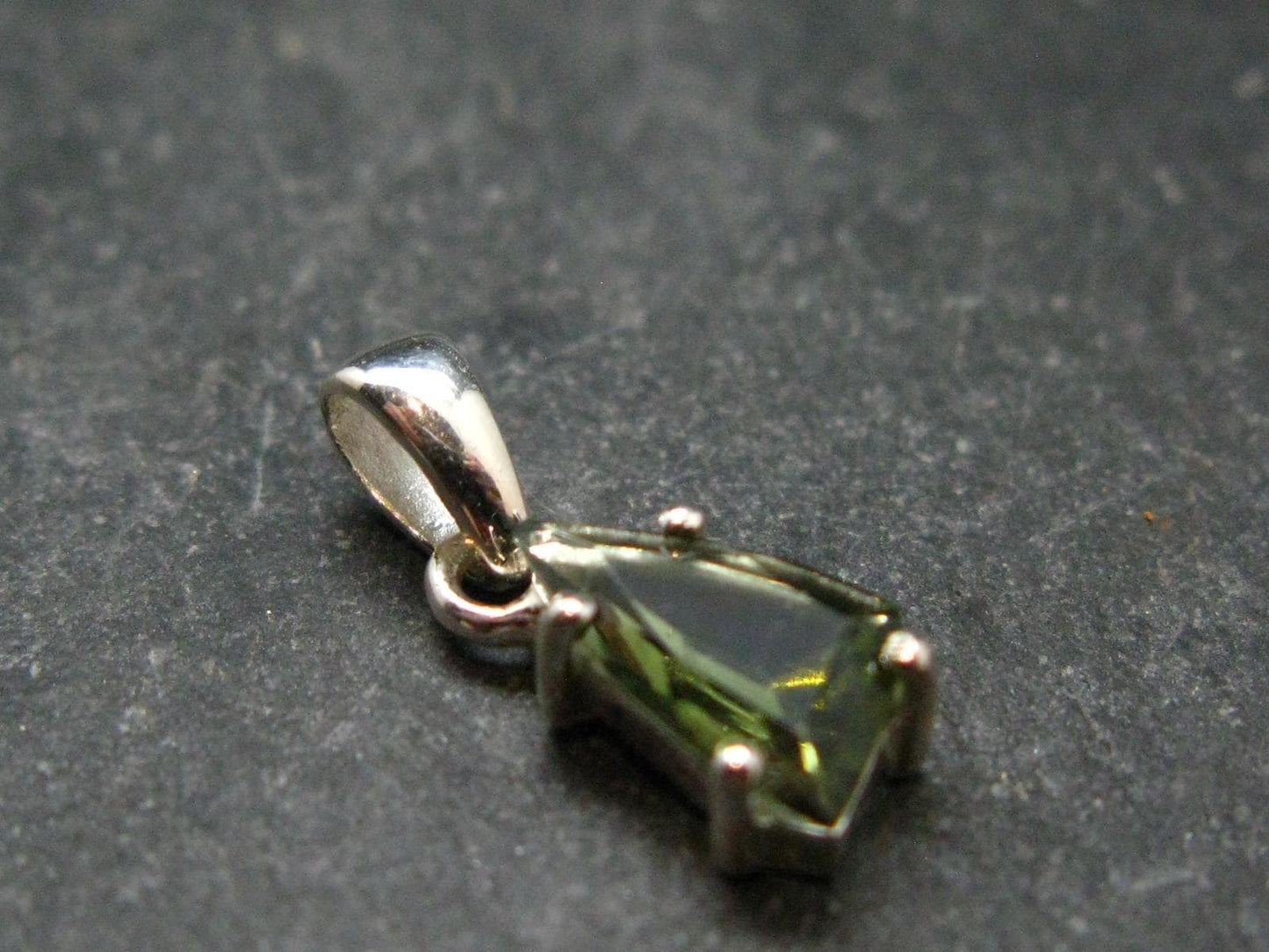 Moldavite Tektite Facetted Silver Pendant from Czech Republic - 0.7" - 1.0 Grams