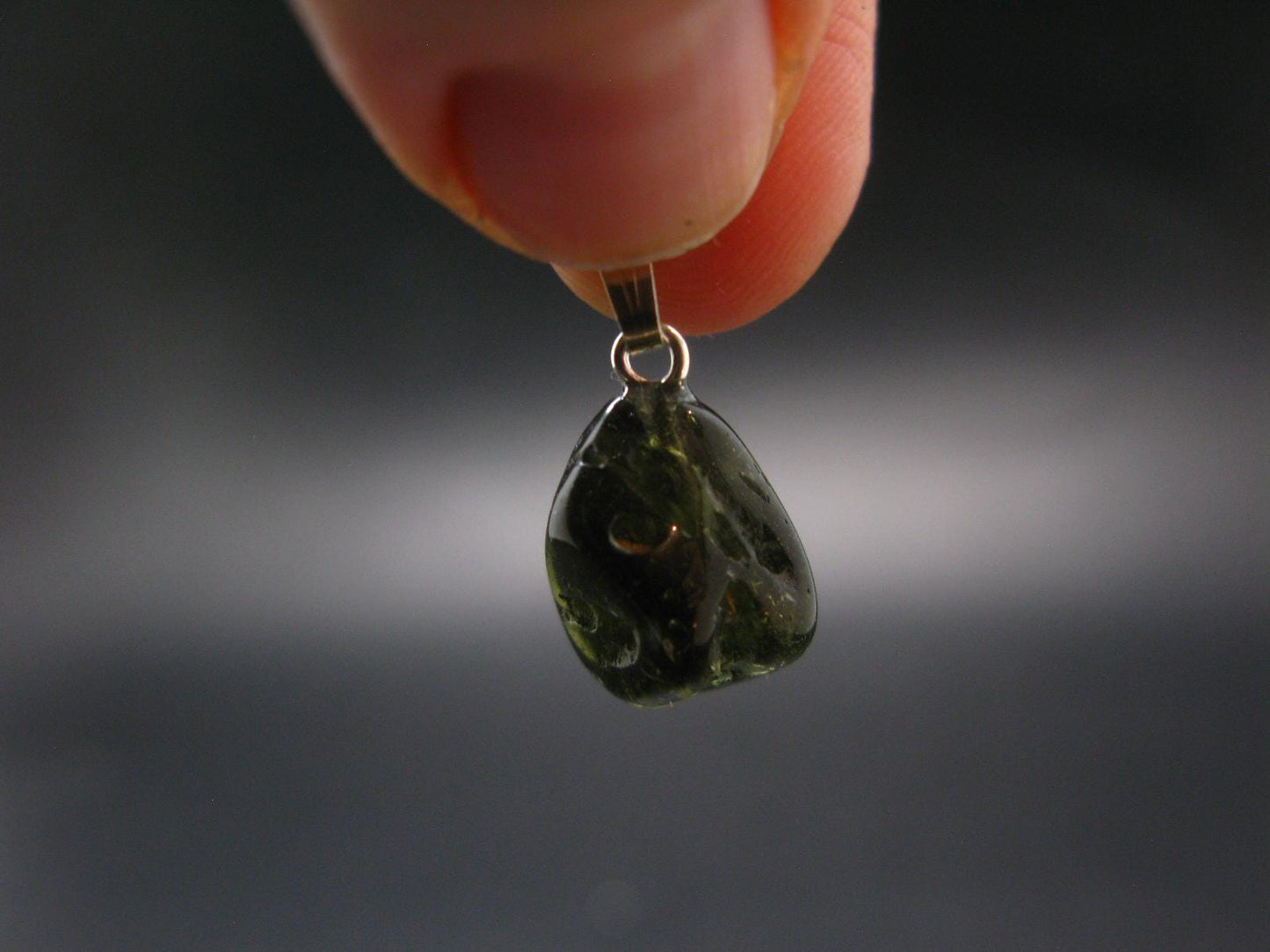 Gem Moldavite Tektite SS Pendant From Czech Republic - 0.8" - 1.5 Grams