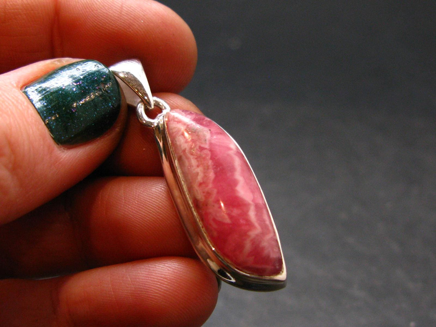 Rhodochrosite Silver Plated Pendant From Argentina - 1.5" - 5.72 Grams