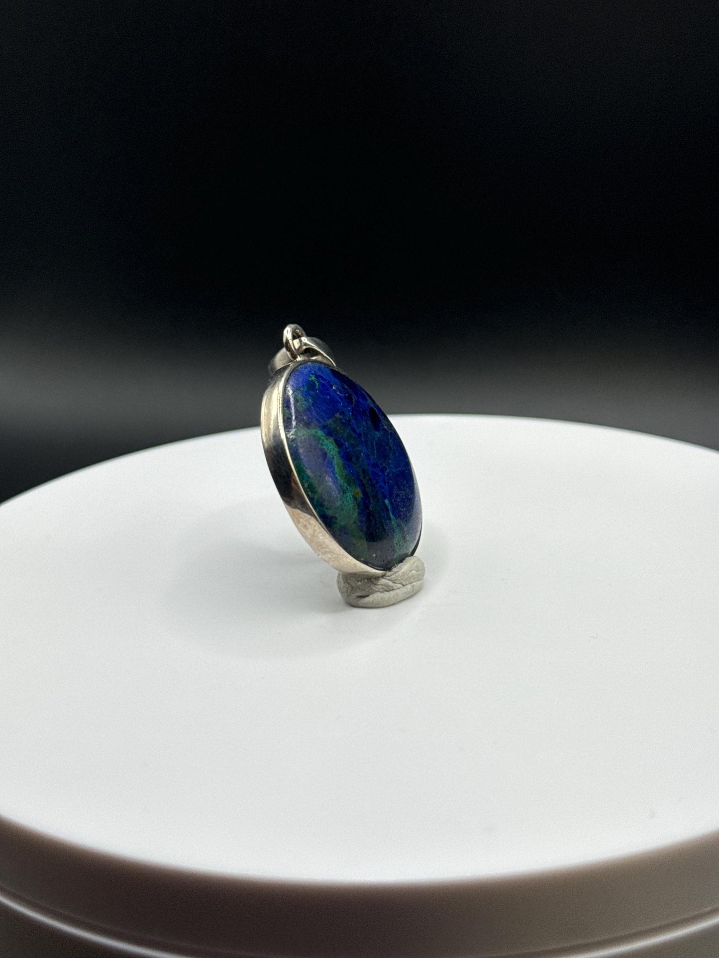 Azurite Silver Amulet | Round Natural Stone Charm