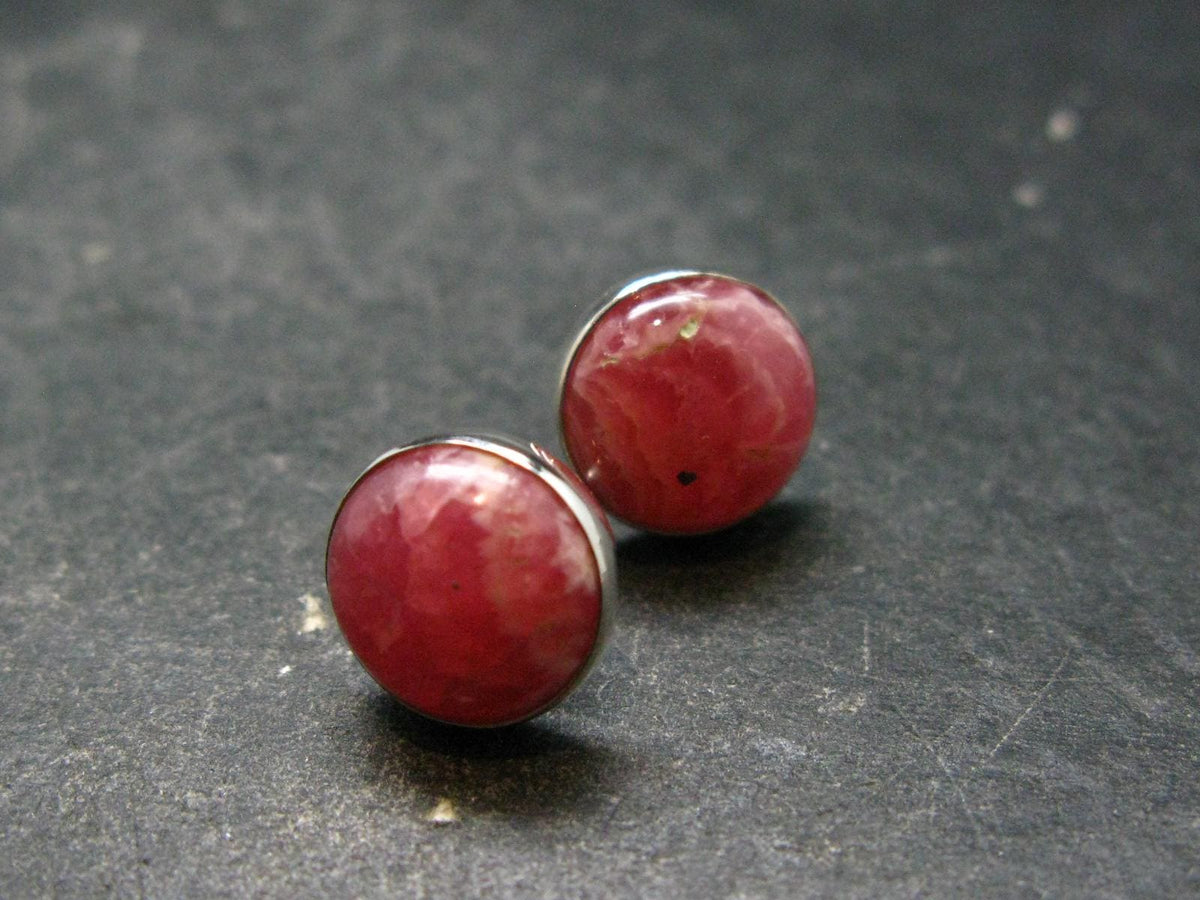 Rhodochrosite Gem Sterling Silver Stud Earrings From Argentina - 0.3" - 2.81 Grams
